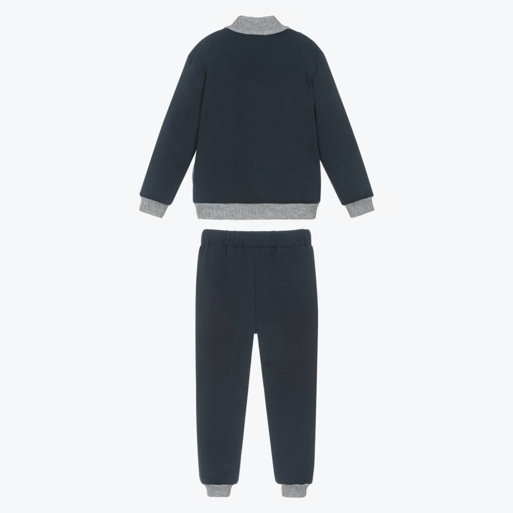 Patachou-Boys Navy Blue Half Zip Cotton Tracksuit | Childrensalon