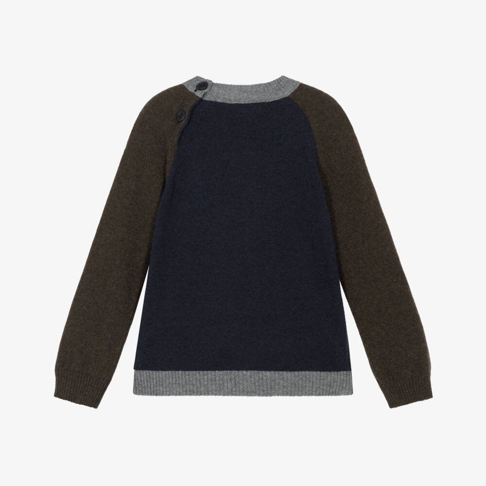 Patachou-Boys Navy Blue Intarsia Teddy Bear Knitted Sweater | Childrensalon