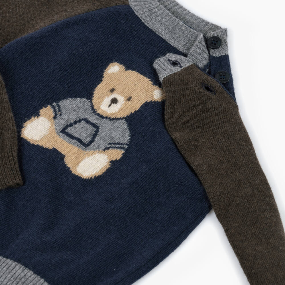 Patachou-Boys Navy Blue Intarsia Teddy Bear Knitted Sweater | Childrensalon