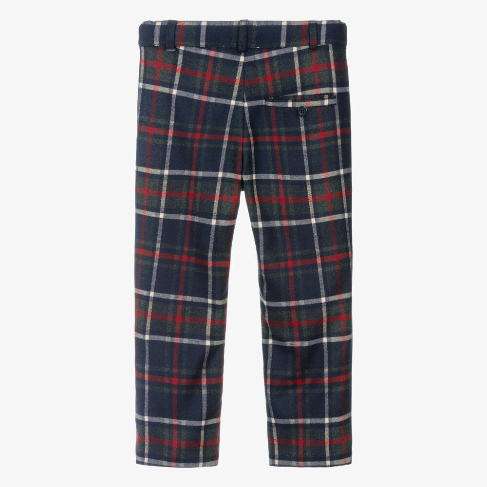 Patachou-Boys Navy Blue & Red Check Trousers | Childrensalon
