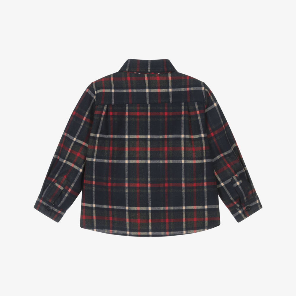Patachou-Boys Navy Blue & Red Tartan Check Shirt | Childrensalon