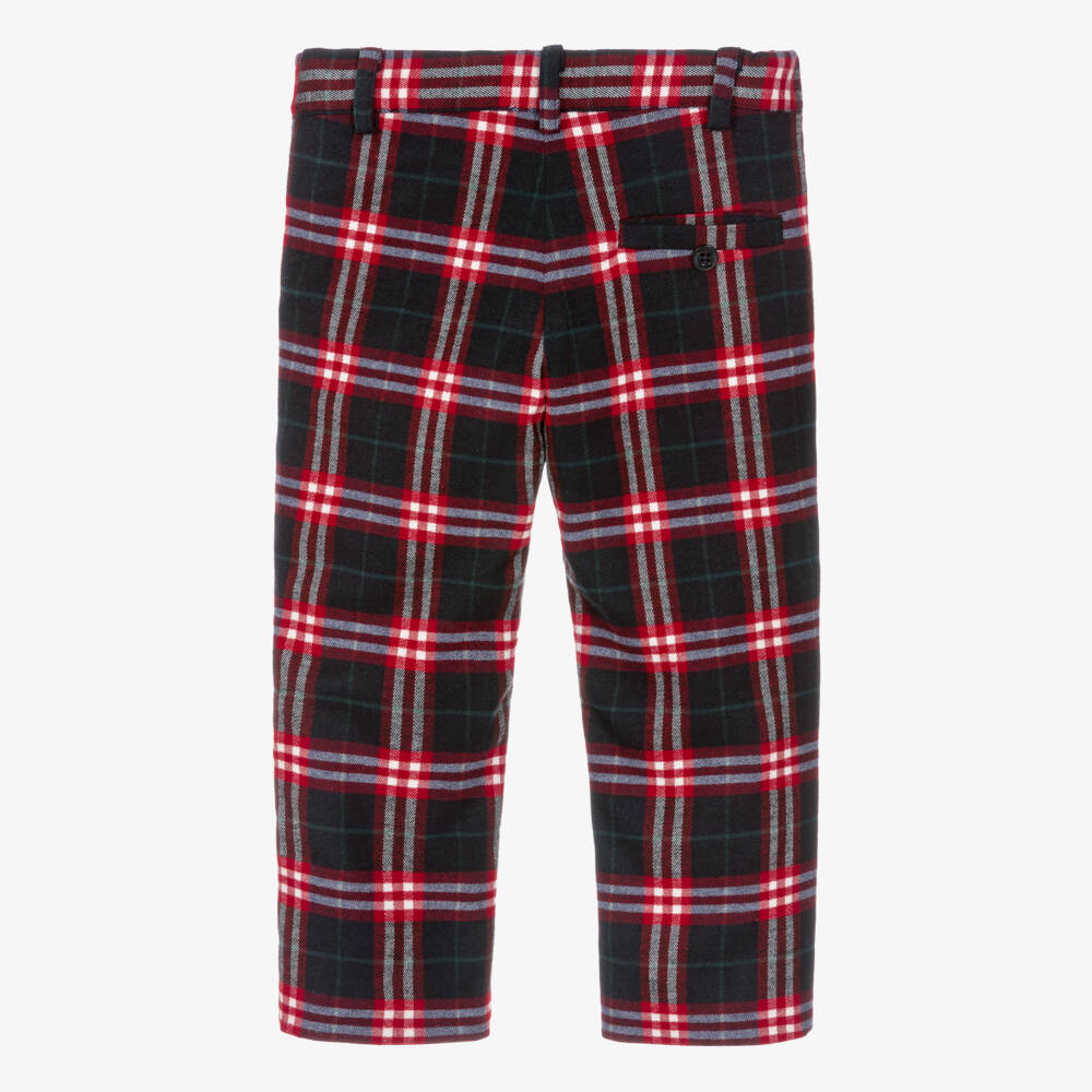 Patachou-Boys Navy Blue & Red Tartan Check Trousers | Childrensalon