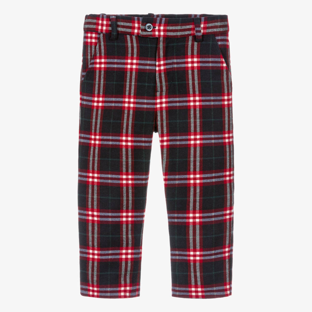 Patachou-Boys Navy Blue & Red Tartan Check Trousers | Childrensalon