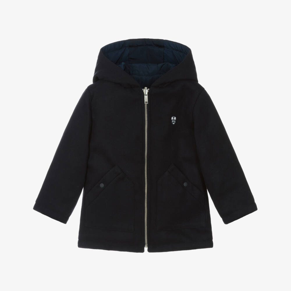 Patachou-Boys Navy Blue Reversible Hooded Jacket | Childrensalon
