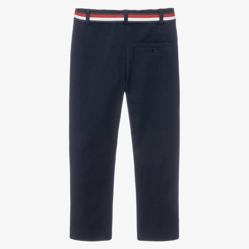 Patachou-Boys Navy Blue Trousers with Striped Belt | Childrensalon