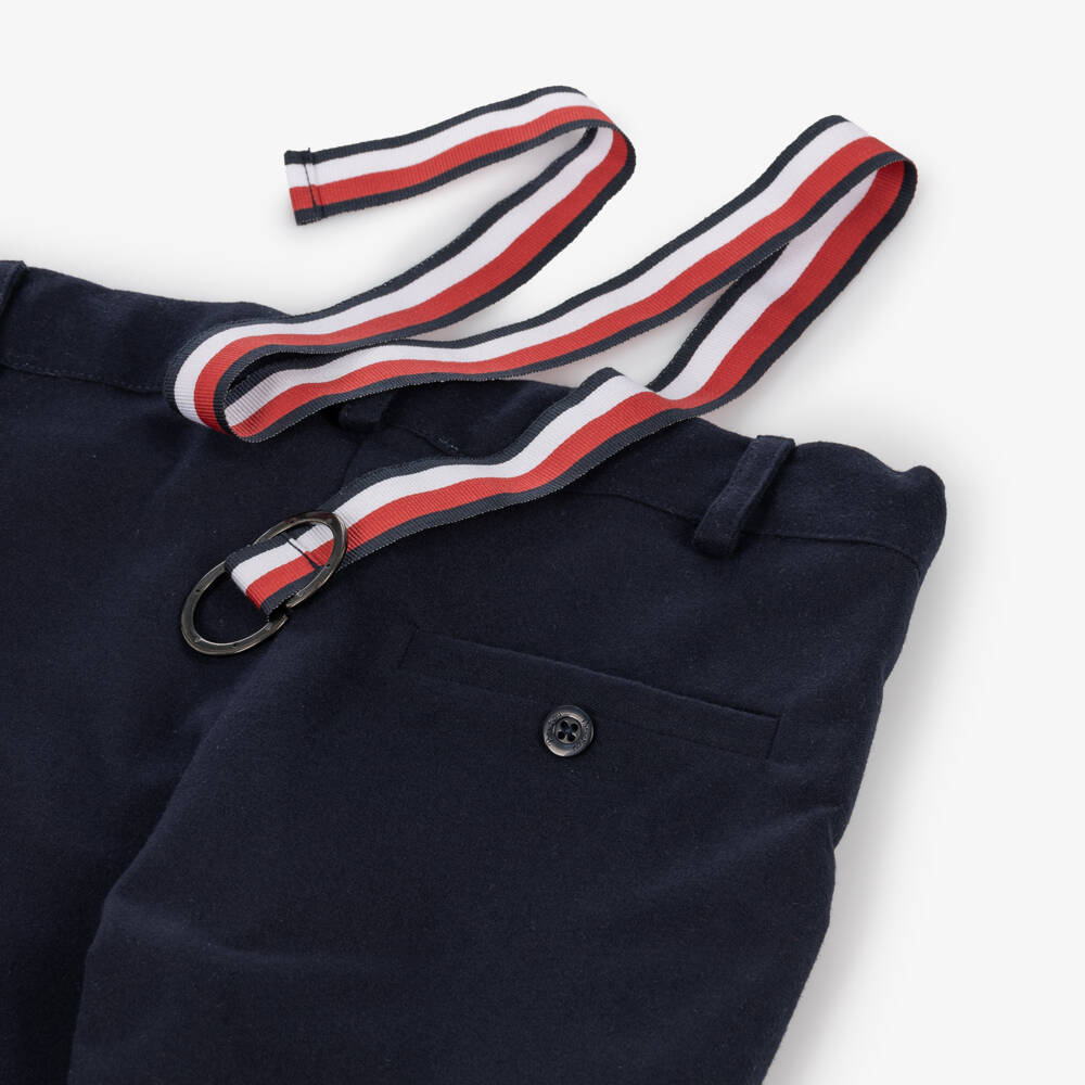 Patachou-Boys Navy Blue Trousers with Striped Belt | Childrensalon