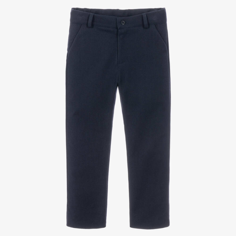 Patachou-Boys Navy Blue Trousers with Striped Belt | Childrensalon