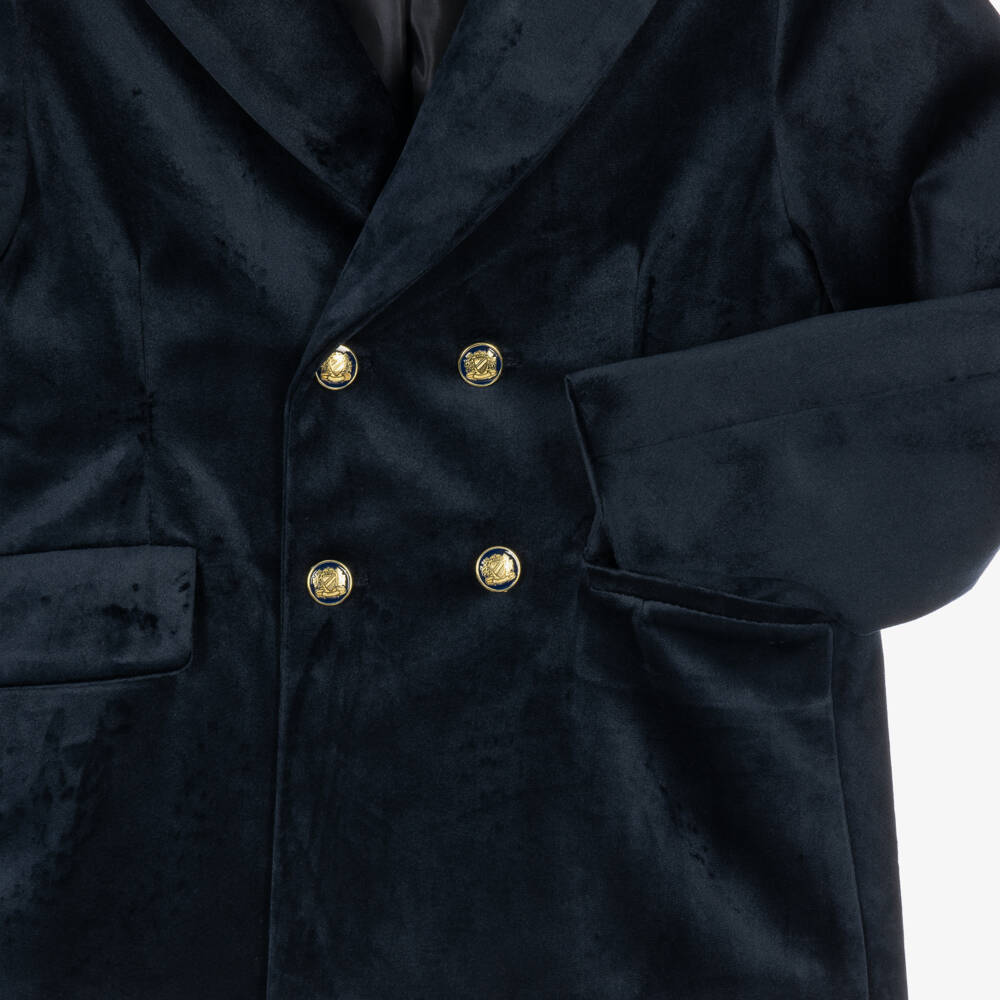 Patachou-Boys Navy Blue Velvet Blazer | Childrensalon