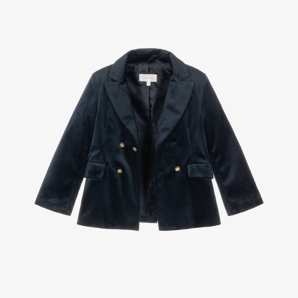 Patachou-Boys Navy Blue Velvet Blazer | Childrensalon