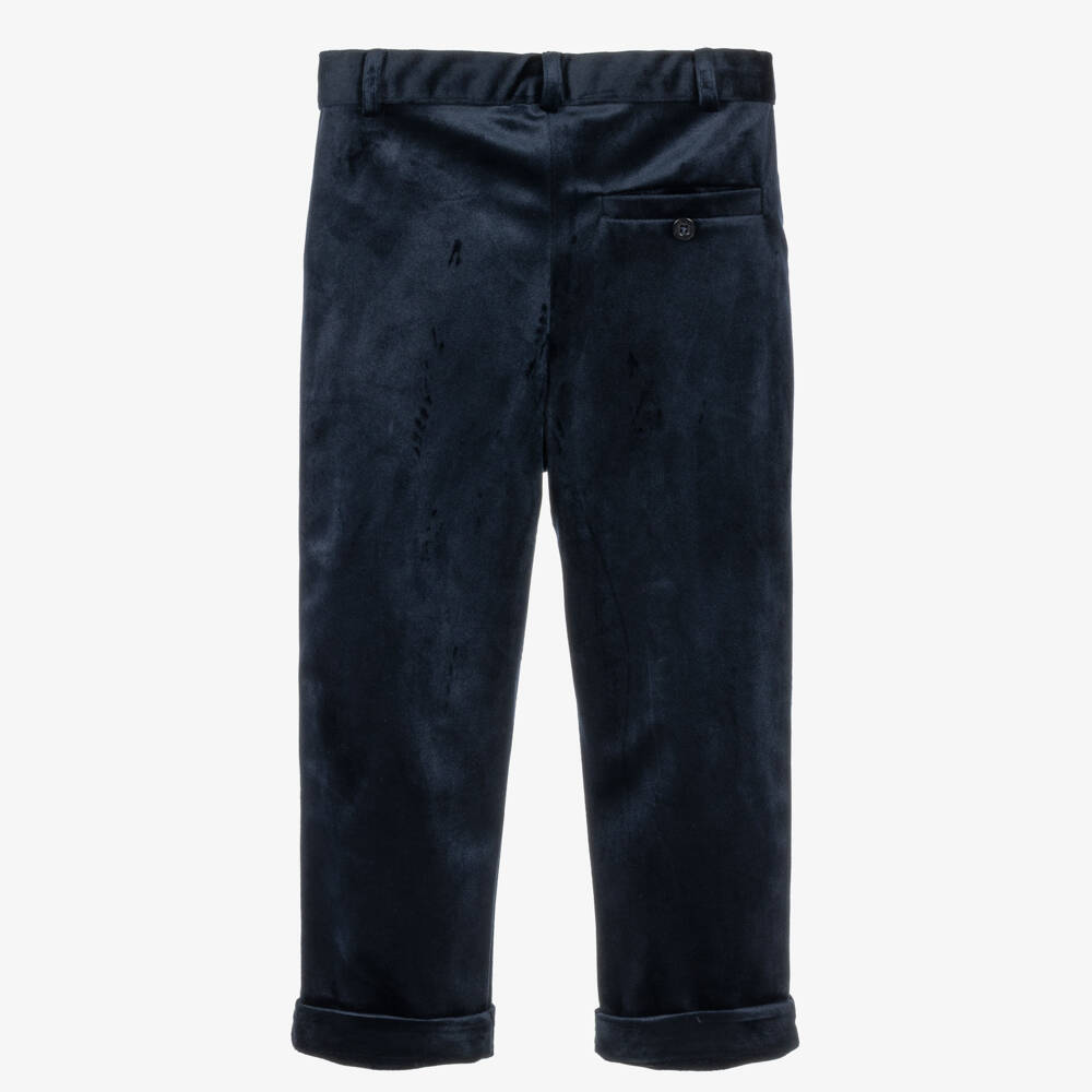 Patachou-Boys Navy Blue Velvet Occasion Trousers | Childrensalon