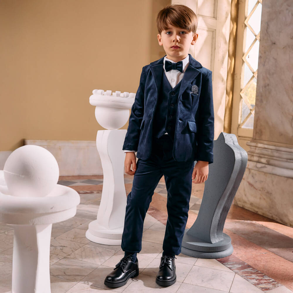 Patachou-Boys Navy Blue Velvet Trousers | Childrensalon