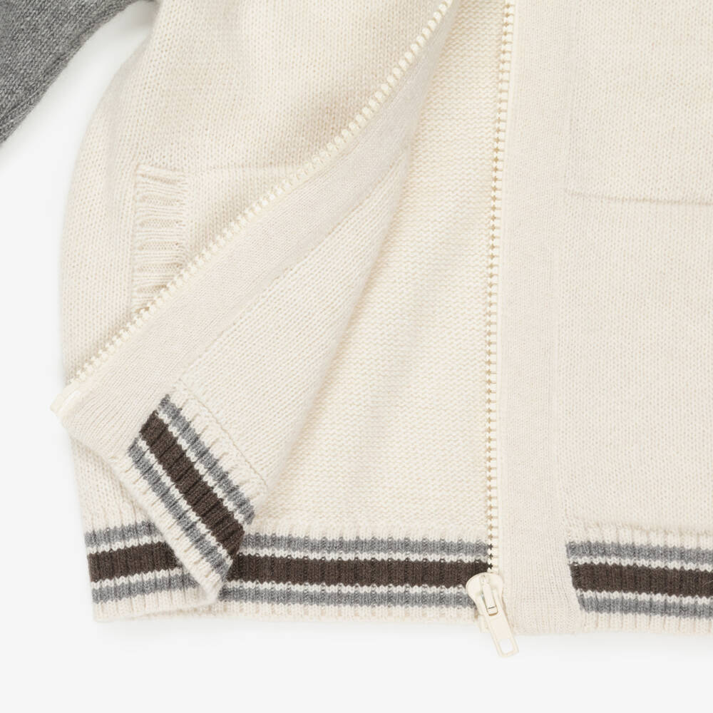Patachou-Boys Pale Beige & Grey Knitted Zip-Up Top | Childrensalon