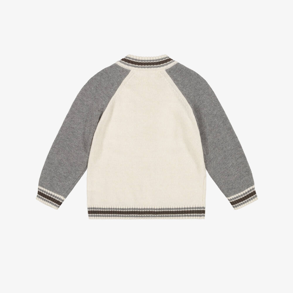 Patachou-Boys Pale Beige & Grey Knitted Zip-Up Top | Childrensalon