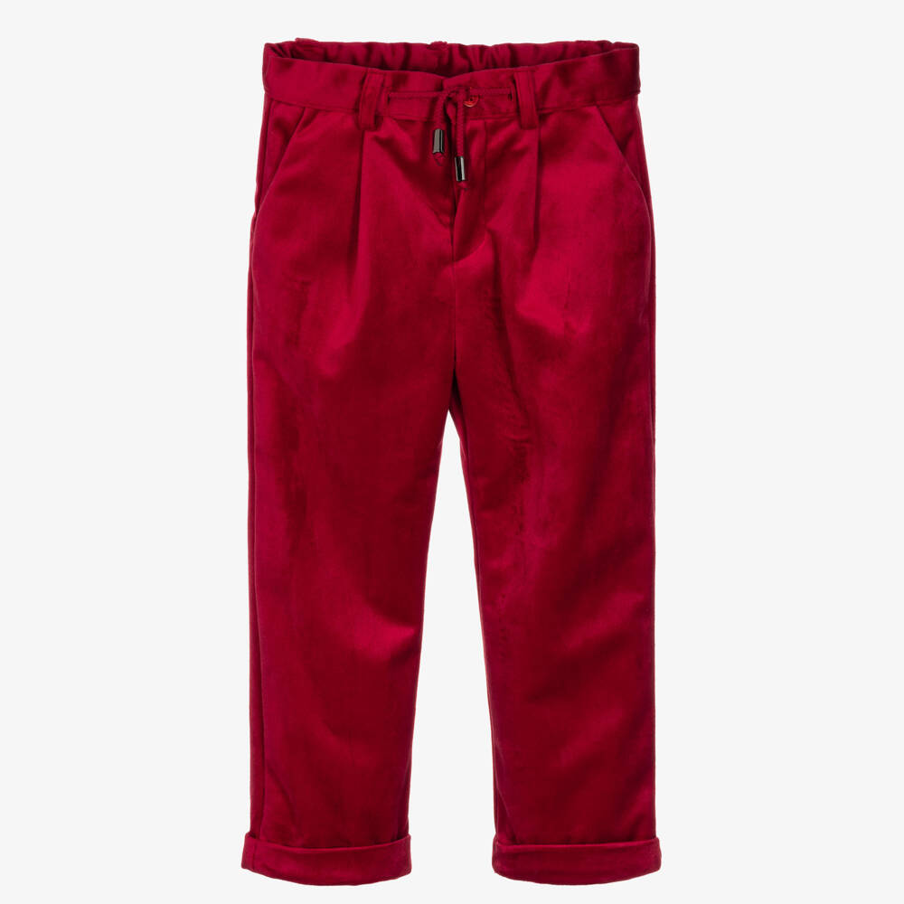 Patachou-Boys Red Velvet Occasion Trousers  | Childrensalon