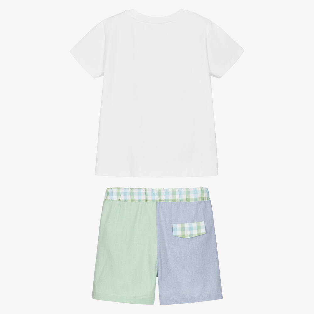 Patachou-Boys White Bear Print & Colourblock Cotton Shorts Set | Childrensalon