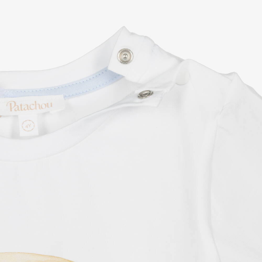 Patachou-Boys White Bear Print & Colourblock Cotton Shorts Set | Childrensalon