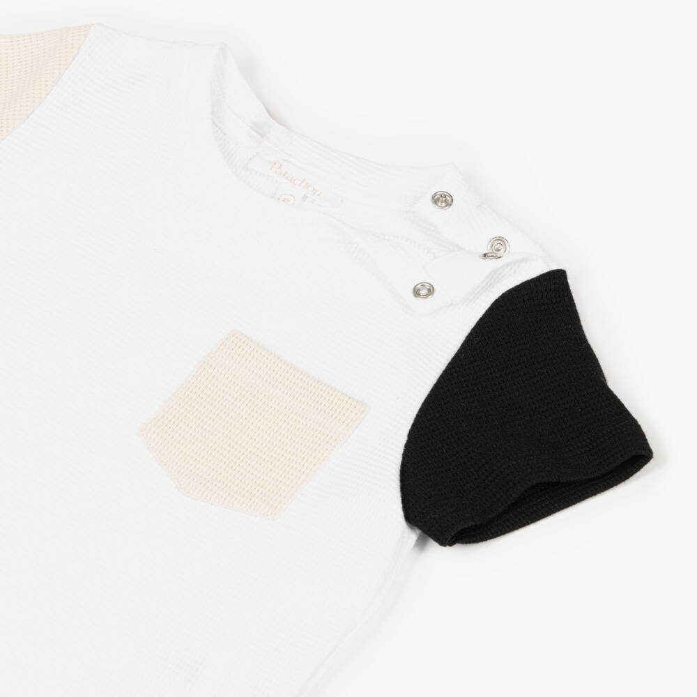 Patachou-Boys White & Beige Colour Block Cotton Shorts Set | Childrensalon
