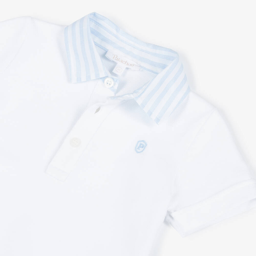 Patachou-Boys White & Blue Cotton Polo Shirt & Shorts Set | Childrensalon