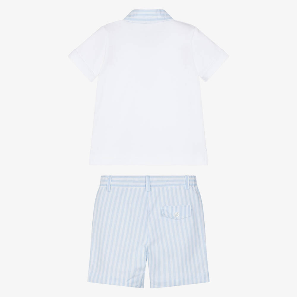 Patachou-Boys White & Blue Cotton Polo Shirt & Shorts Set | Childrensalon