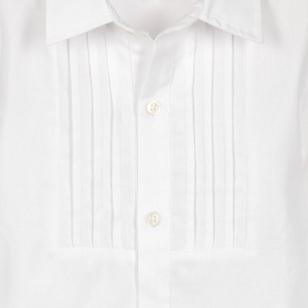 Patachou-Boys White Cotton Long-Sleeve Tuxedo Shirt | Childrensalon