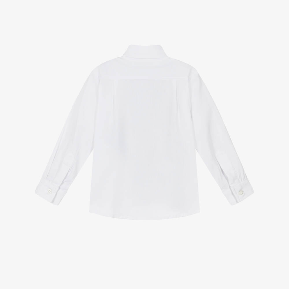 Patachou-Boys White Cotton & Navy Blue Velvet Waistcoat Shirt | Childrensalon