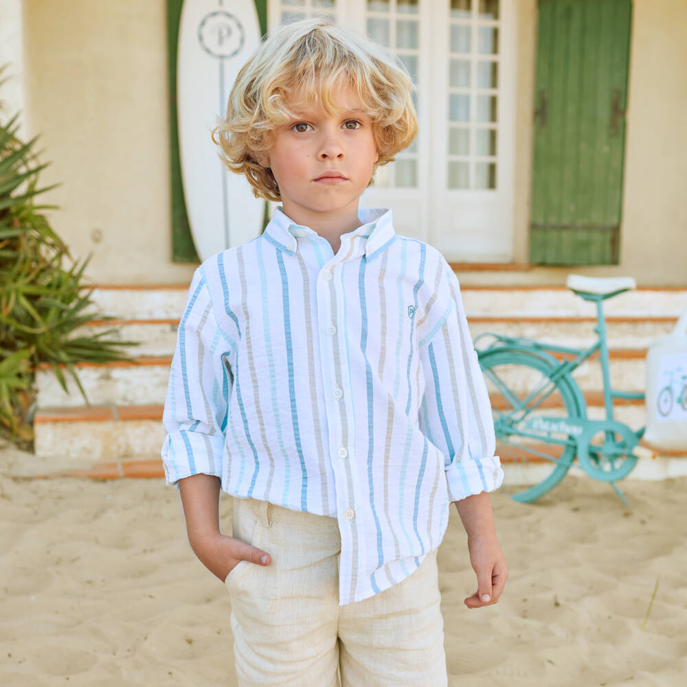 Patachou-قميص قطن سيرساكر لون أبيض للأولاد | Childrensalon