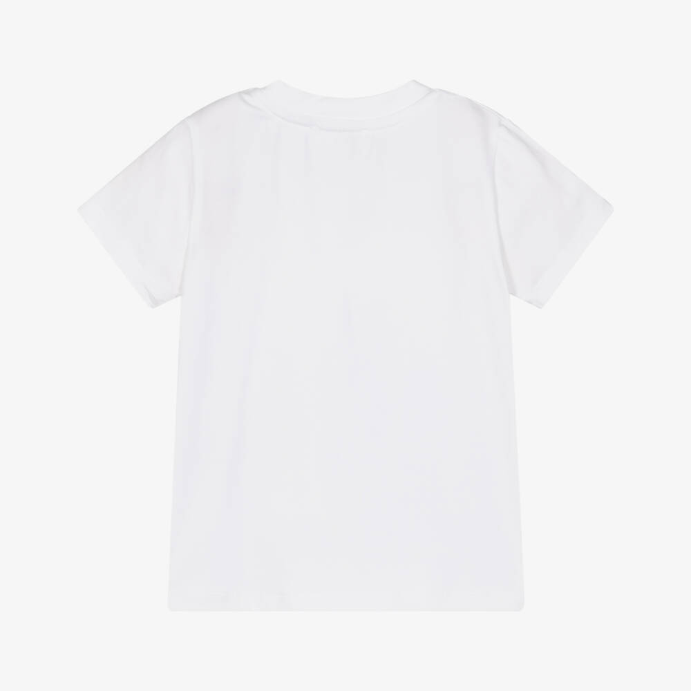 Patachou-Boys White Cotton T-Shirt with Bicycle Beach Club Print  | Childrensalon