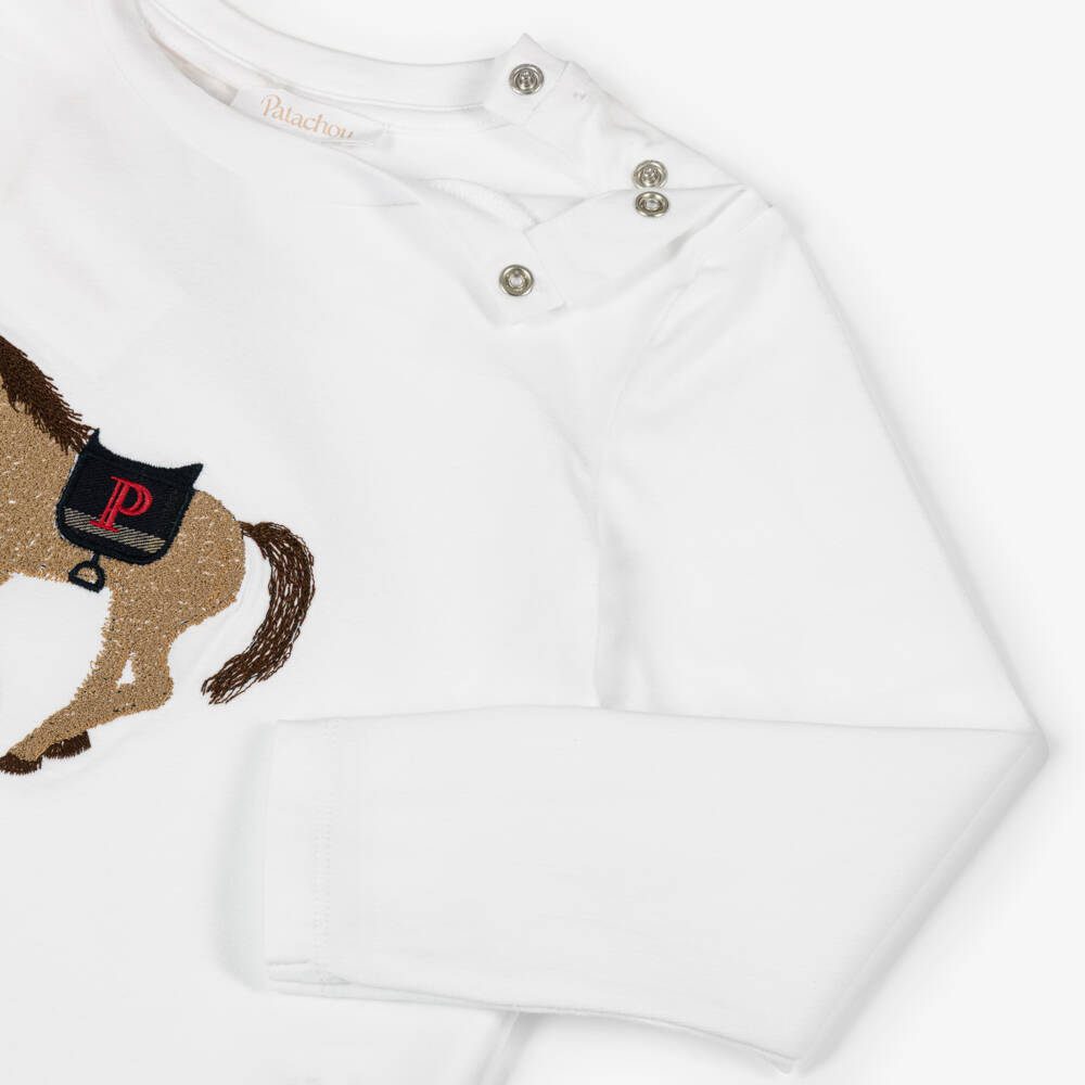 Patachou-Boys White Cotton Top with Embroidered Horse | Childrensalon