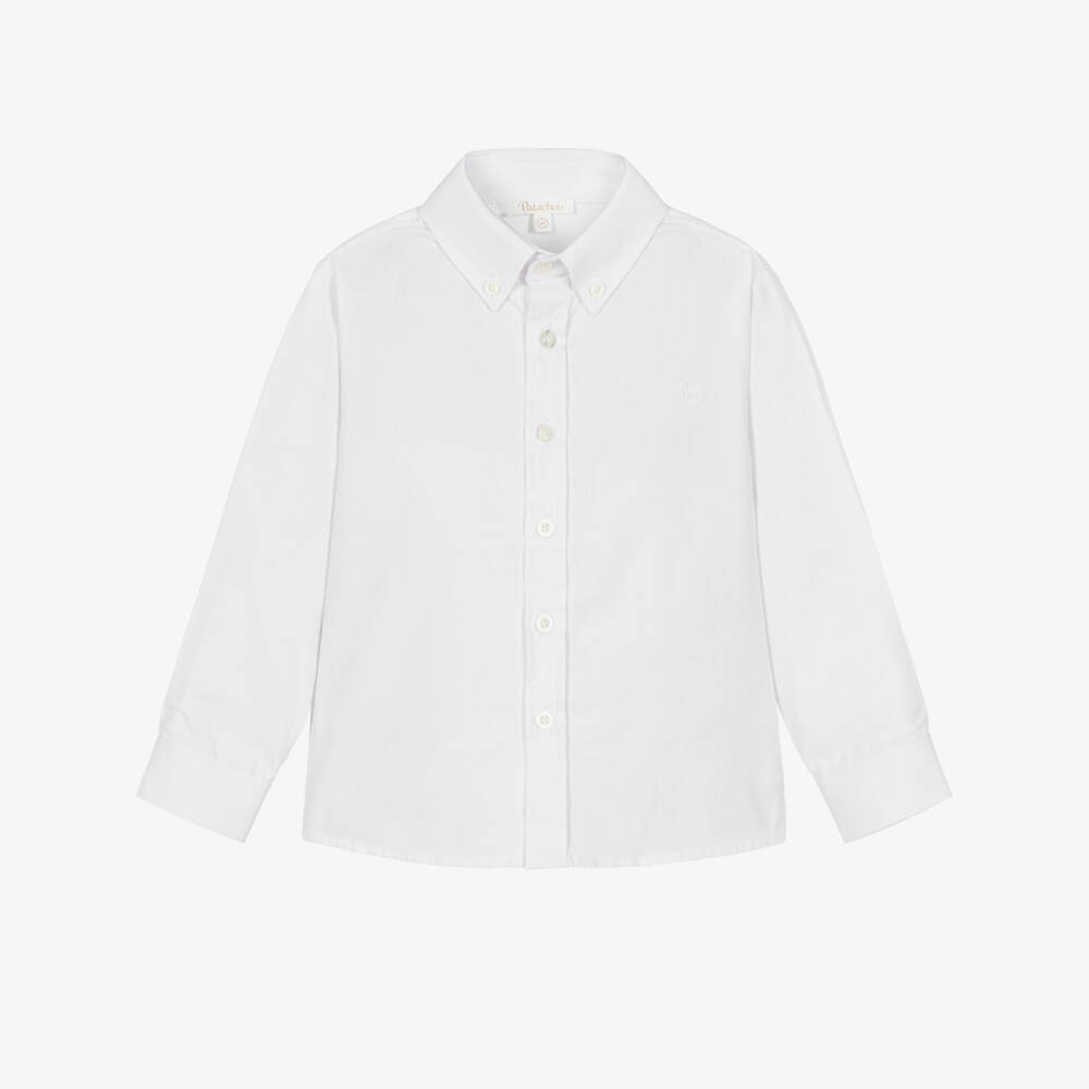 Patachou-Boys White Oxford Cotton Shirt with Long Sleeves | Childrensalon