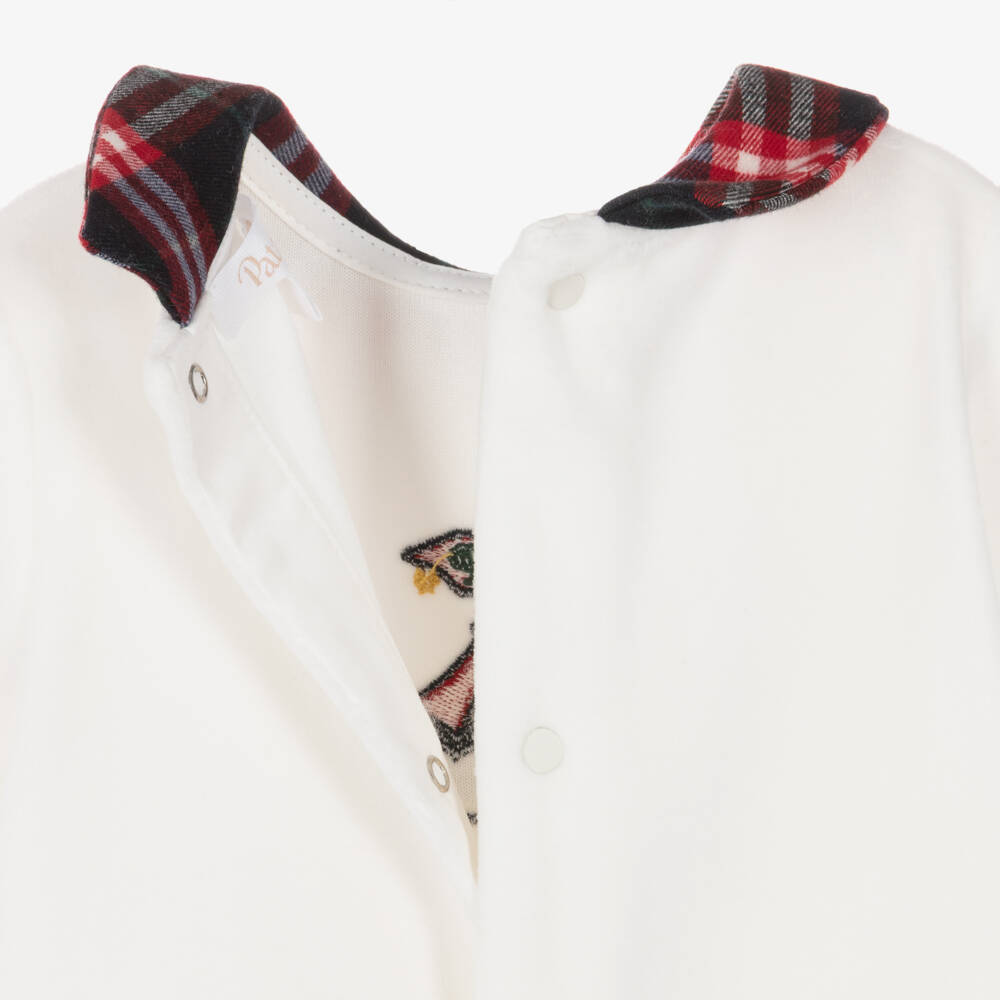 Patachou-Boys White Velour Babygrow with Carousel Embroidery | Childrensalon