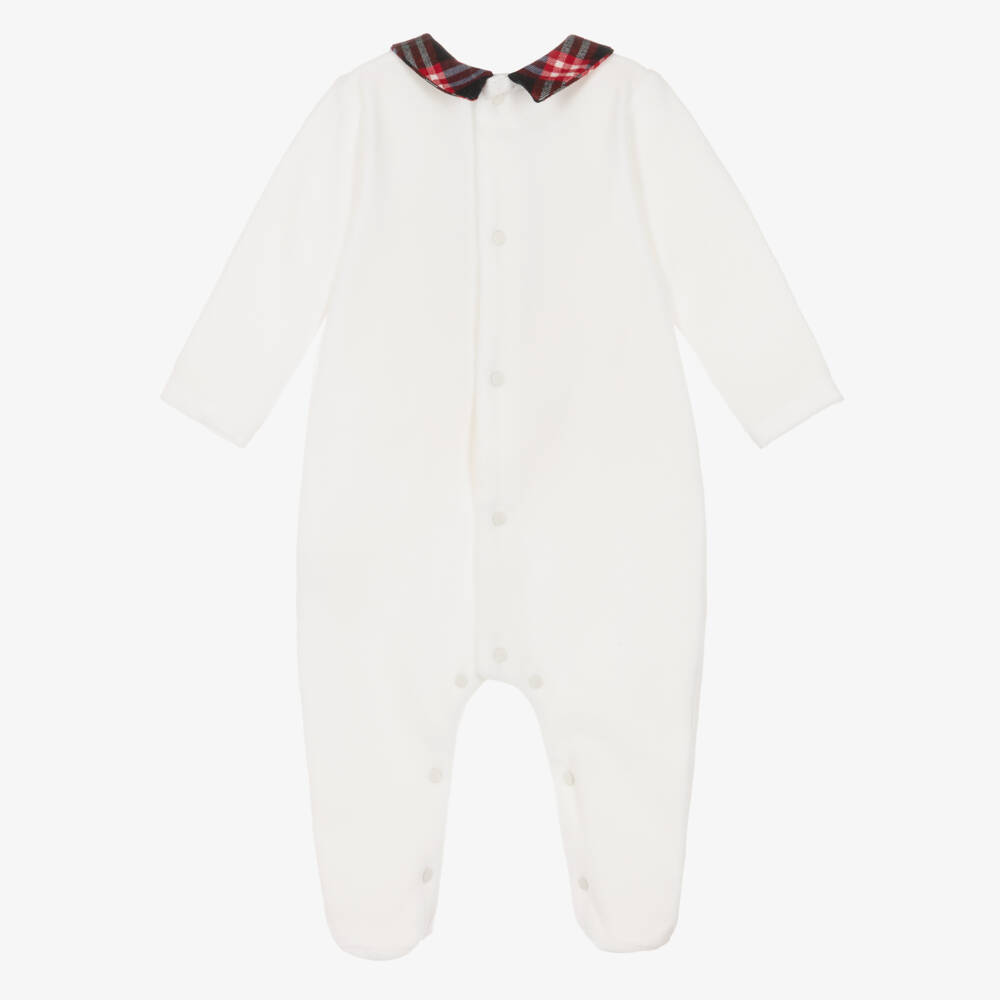 Patachou-Boys White Velour Babygrow with Carousel Embroidery | Childrensalon