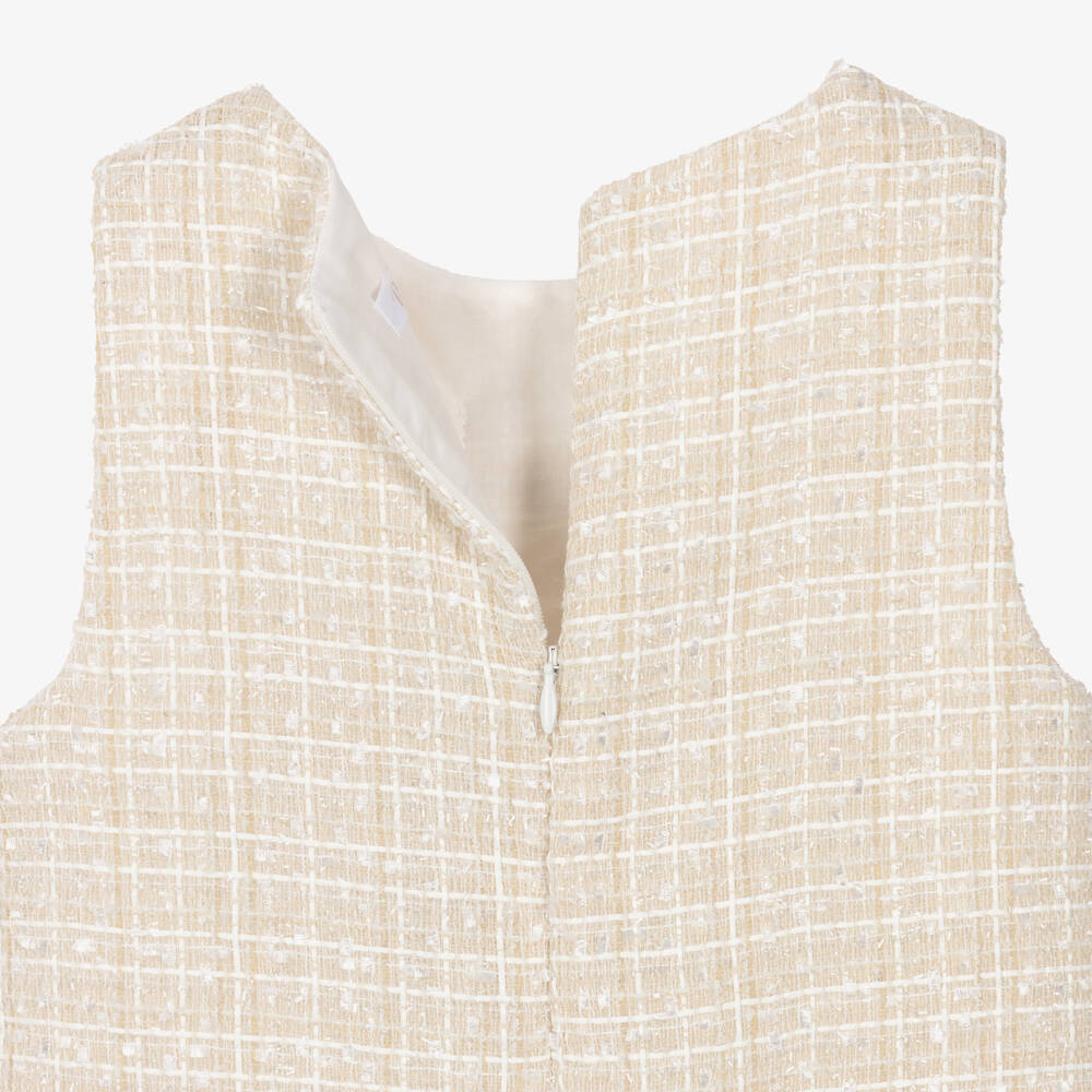 Patachou-Gils Champagne Beige Tweed Bow Dress | Childrensalon