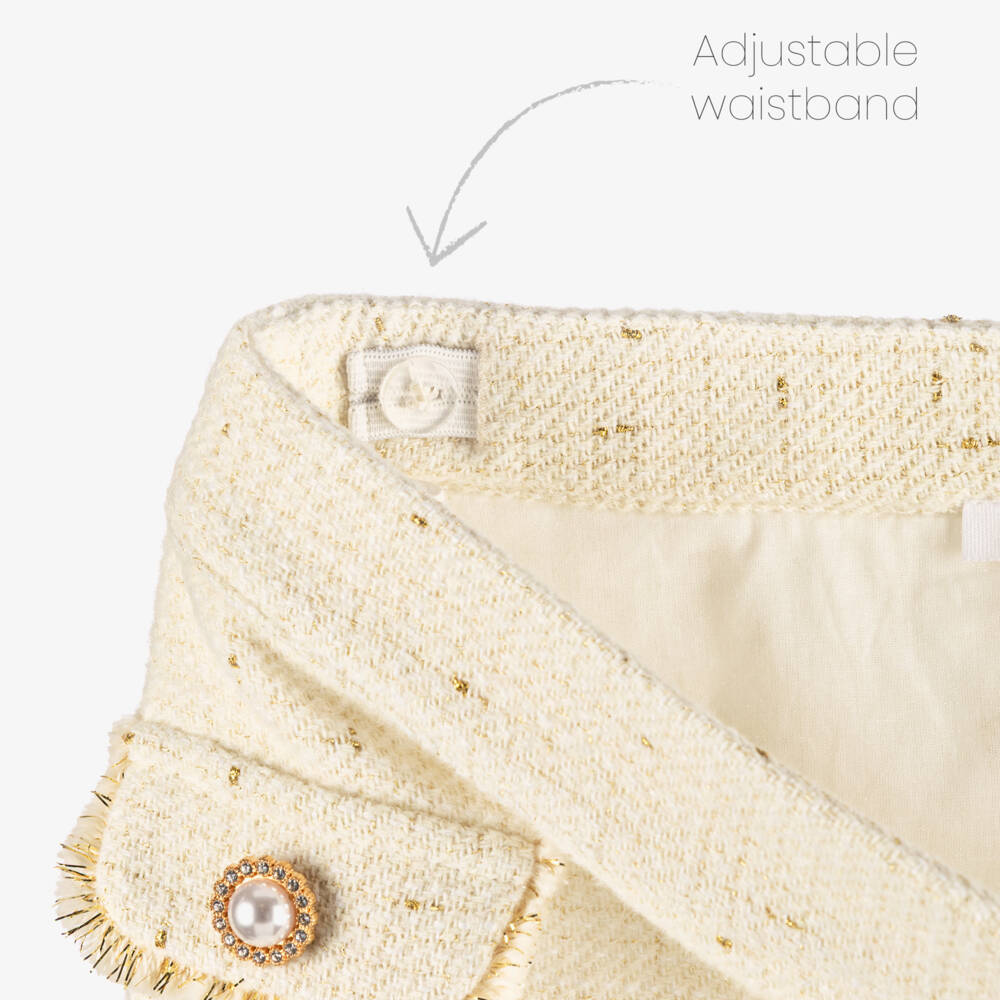 Patachou-Комплект с юбкой кремово-золотой из твида для девочек | Childrensalon