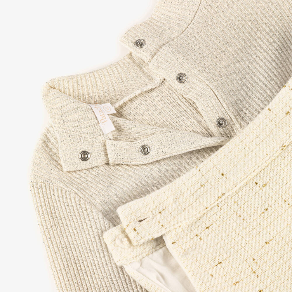 Patachou-Комплект с юбкой кремово-золотой из твида для девочек | Childrensalon