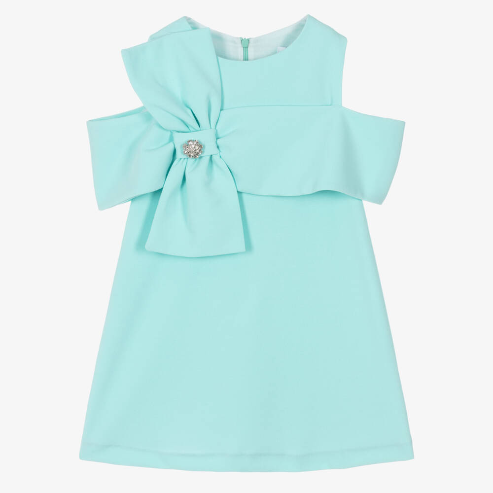 Patachou-Girls Aqua Green Crêpe Bow Dress  | Childrensalon