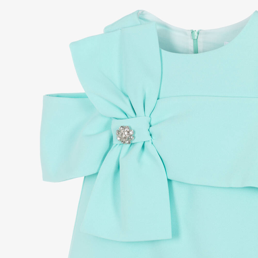 Patachou-Girls Aqua Green Crêpe Bow Dress | Childrensalon