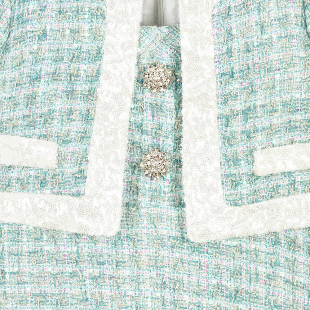Patachou-Girls Aqua Green Sequinned Tweed Jacket Dress | Childrensalon