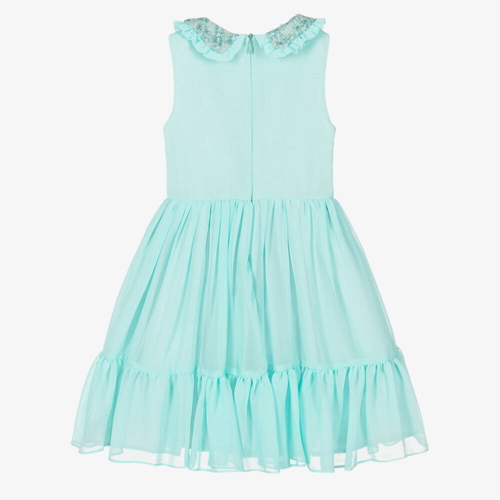 Patachou-Girls Aqua Green Sleeveless Chiffon Dress | Childrensalon