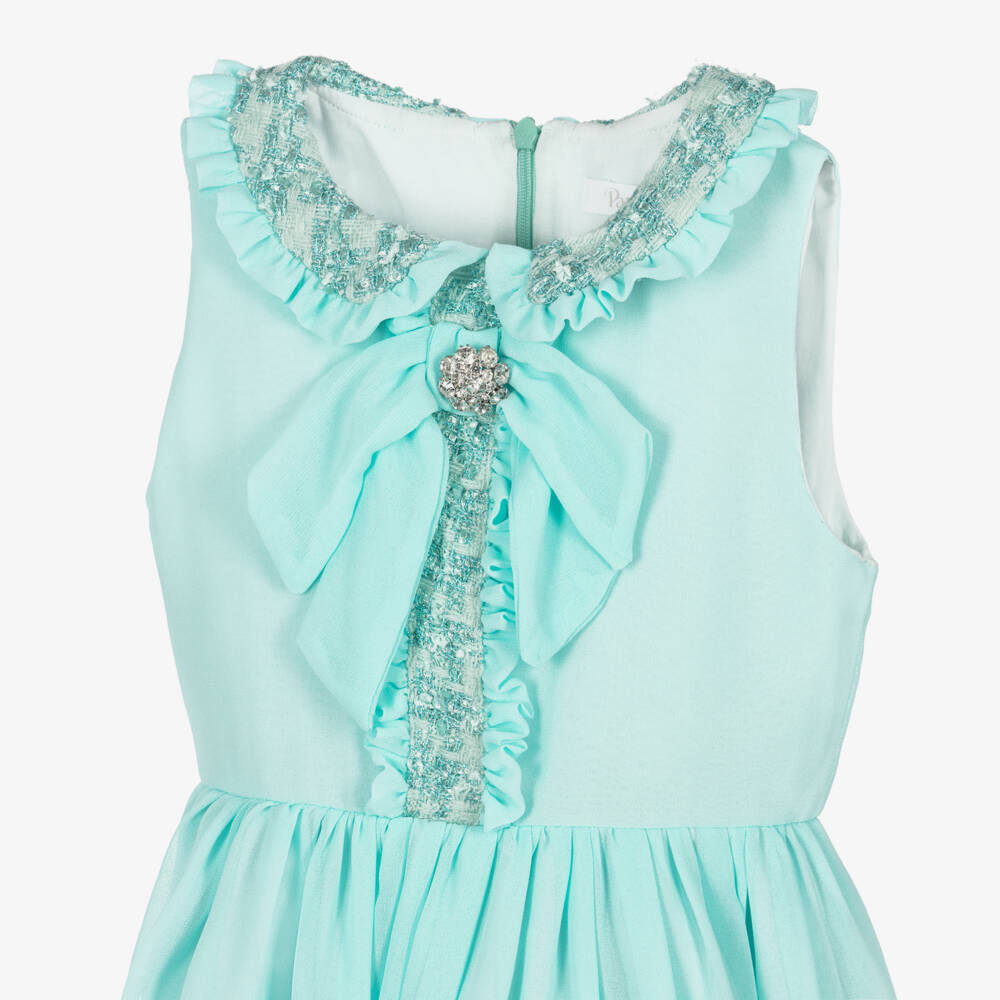 Patachou-Girls Aqua Green Sleeveless Chiffon Dress | Childrensalon