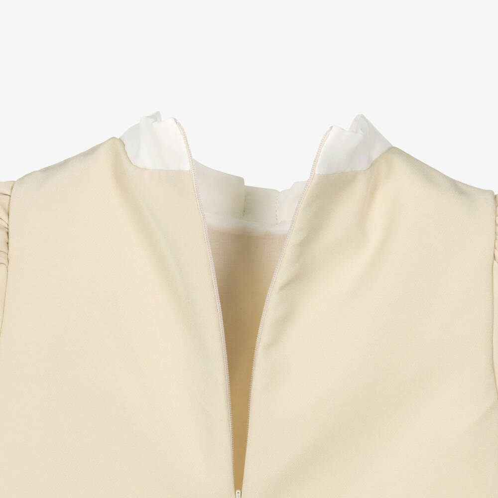 Patachou-Girls Beige A-Line Dress with Bow & Tweed Trim | Childrensalon