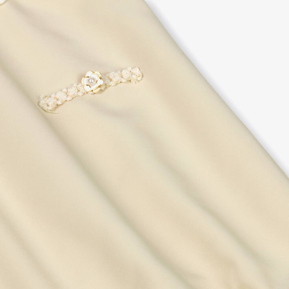 Patachou-Girls Beige A-Line Dress with Bow & Tweed Trim | Childrensalon