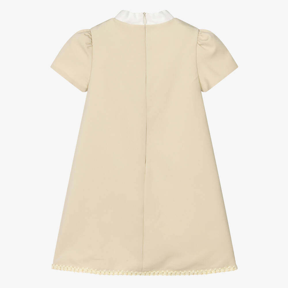 Patachou-Girls Beige A-Line Dress with Bow & Tweed Trim | Childrensalon