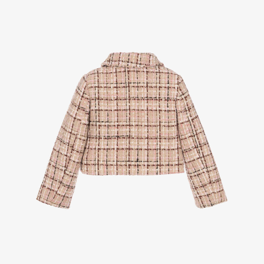 Patachou-Girls Beige & Burgundy Check Tweed Jacket | Childrensalon