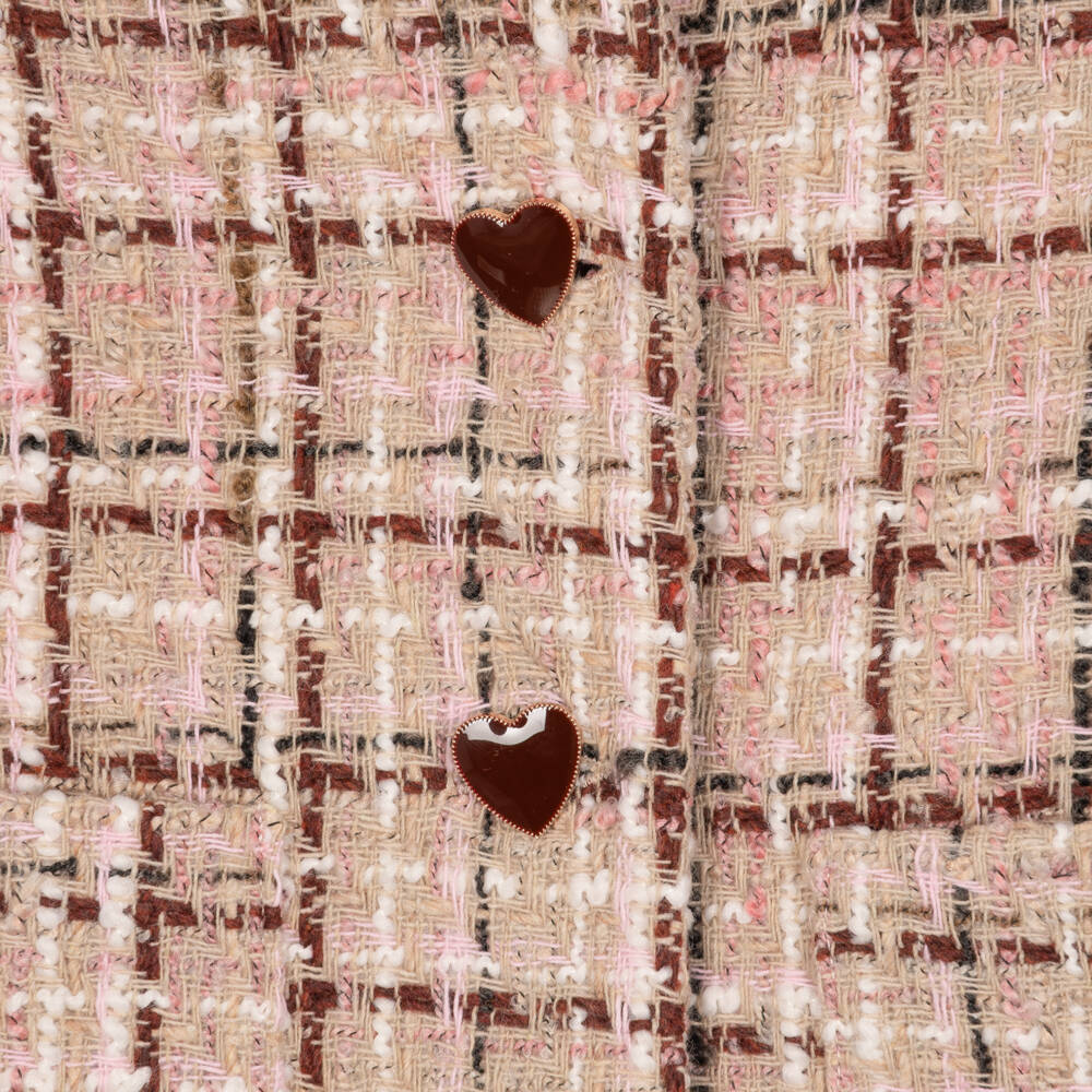 Patachou-Girls Beige & Burgundy Check Tweed Jacket | Childrensalon
