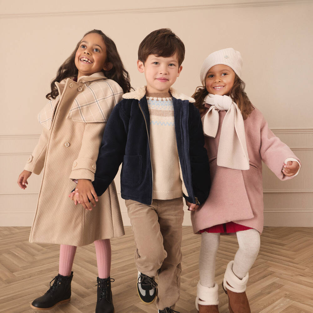 Patachou-Пальто кремовое хлопковое с двусторонним кейпом для девочек | Childrensalon