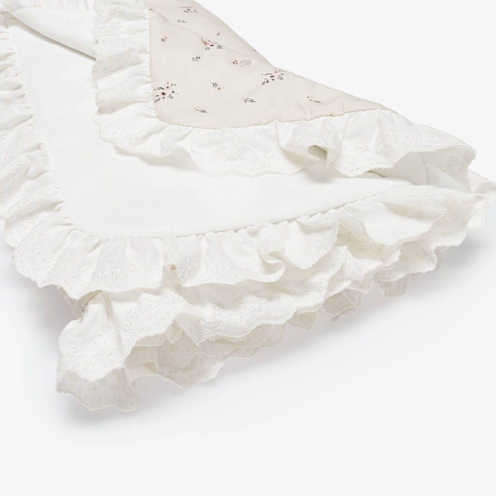 Patachou-Girls Beige Cotton Floral Padded Blanket (80cm) | Childrensalon