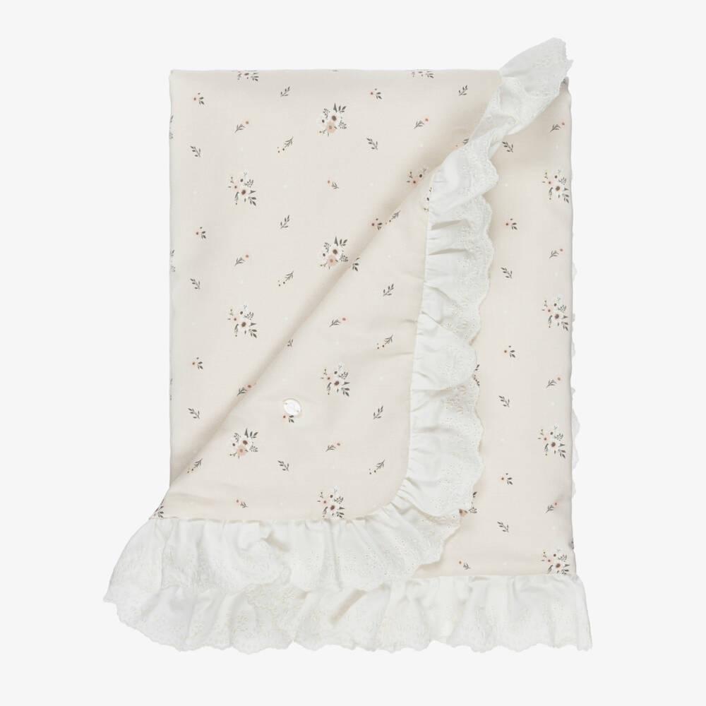 Patachou-Girls Beige Cotton Floral Padded Blanket (80cm) | Childrensalon