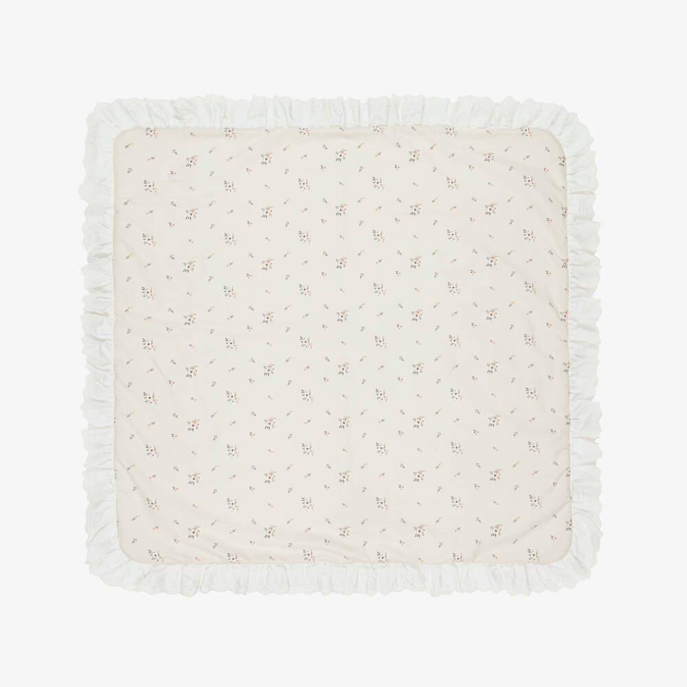 Patachou-Girls Beige Cotton Floral Padded Blanket (80cm) | Childrensalon