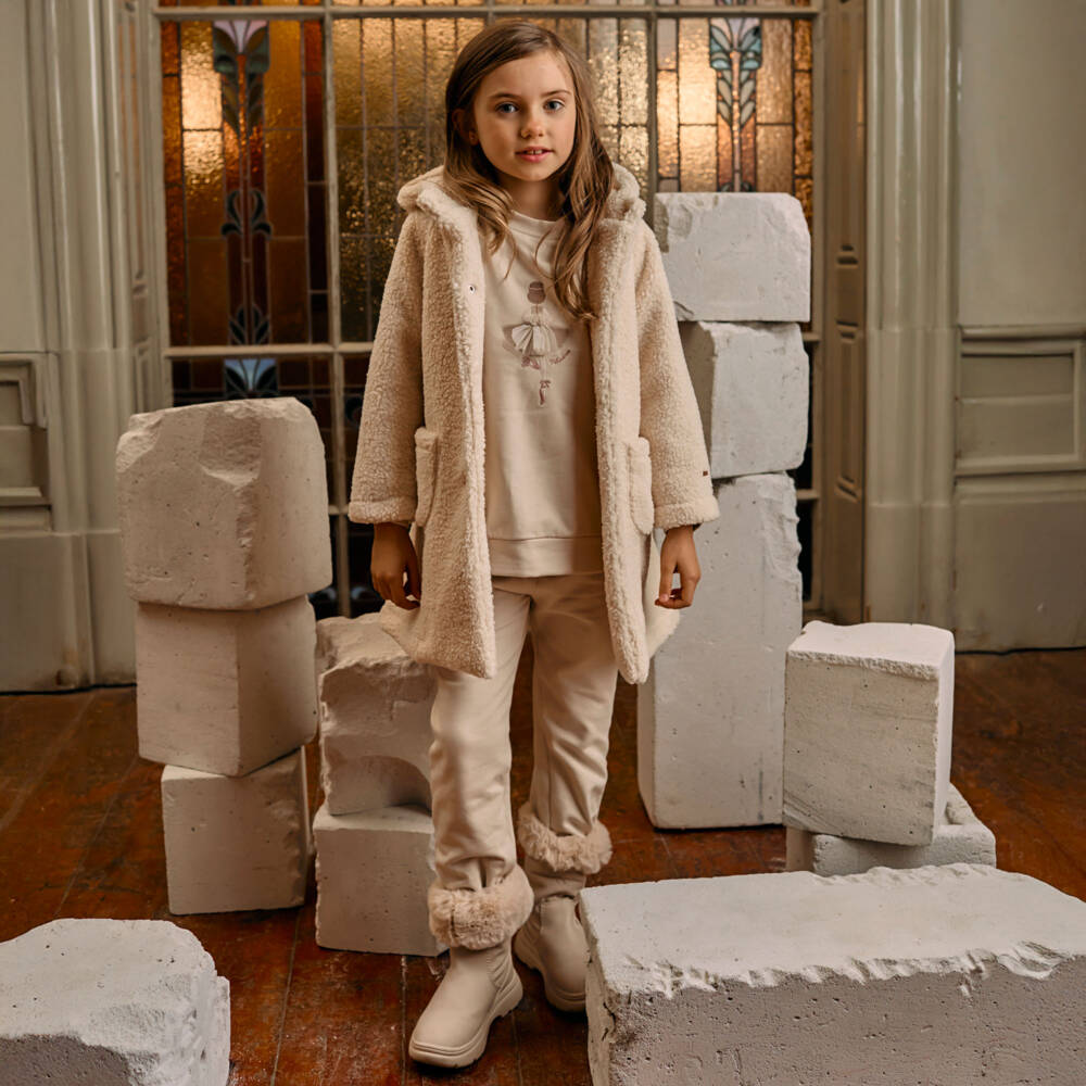 Patachou-Girls Beige Cotton Jersey Ballerina Tracksuit | Childrensalon