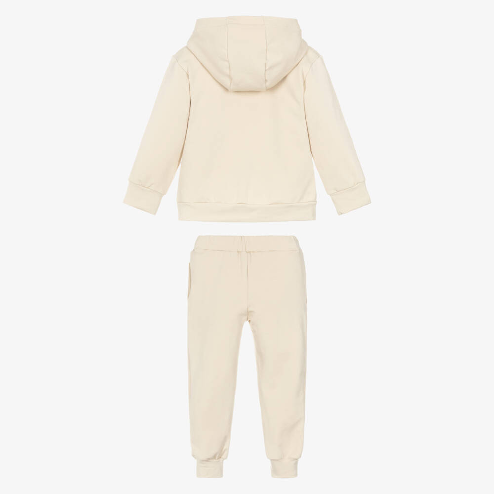 Patachou-Girls Beige Cotton Jersey Ballerina Tracksuit | Childrensalon